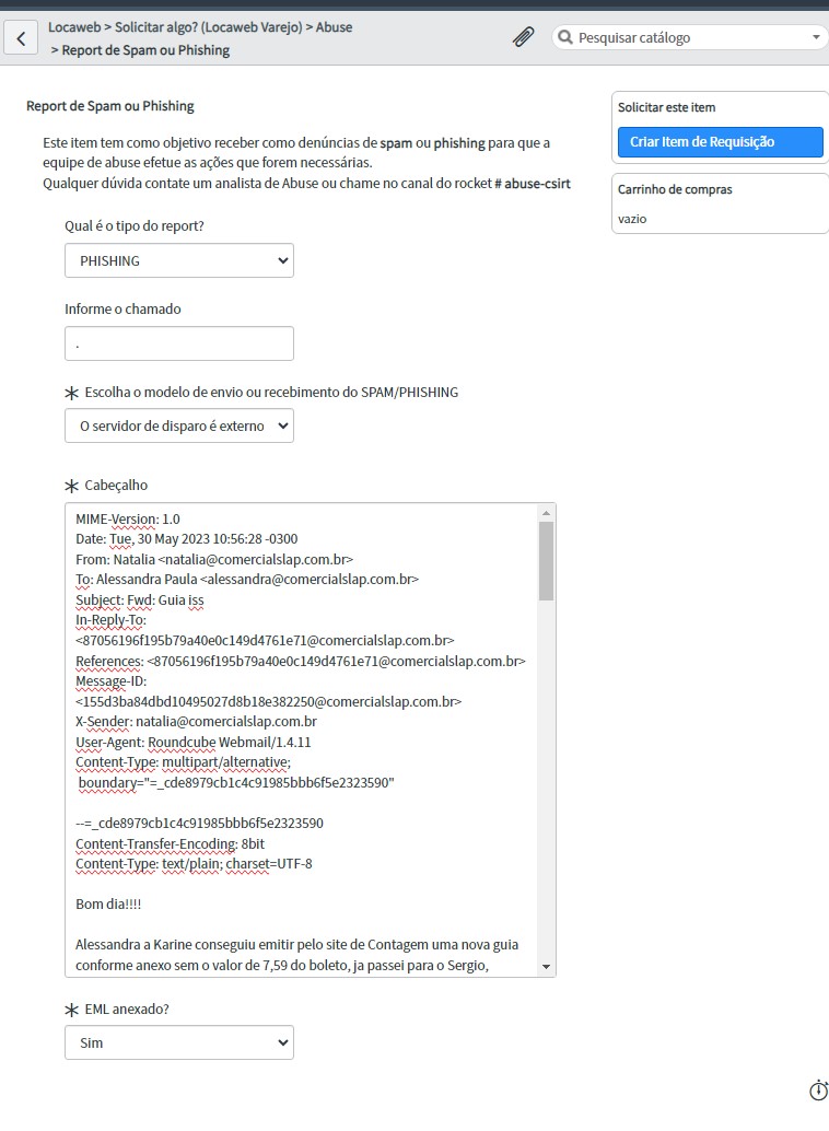 Listagem das caixas de email disponíveis no domínio informado. A lista exibe uma caixa de seleção para escolher quais devem ser migradas e possui informações, como: tamanho, tamanho máximo disponível para migrar e o status, indicando se a caixa está obedecendo os requisitos da migração.
