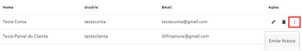 [Alt text: imagem da página de “contas” exibindo duas contas dentro da listagem e destacando com um quadrado de bordas vermelhas o ícone em formato de três pontinhos.]    