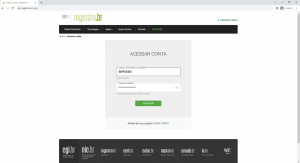 imagem da página inicial do site da Registro.br mostrando as áreas para inserir o usuário e a senha
