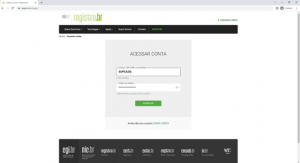 imagem da página inicial do site da Registro.br mostrando as áreas para inserir o usuário e a senha.