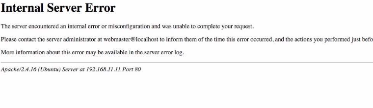 print de como o erro 500 aparece no navegador