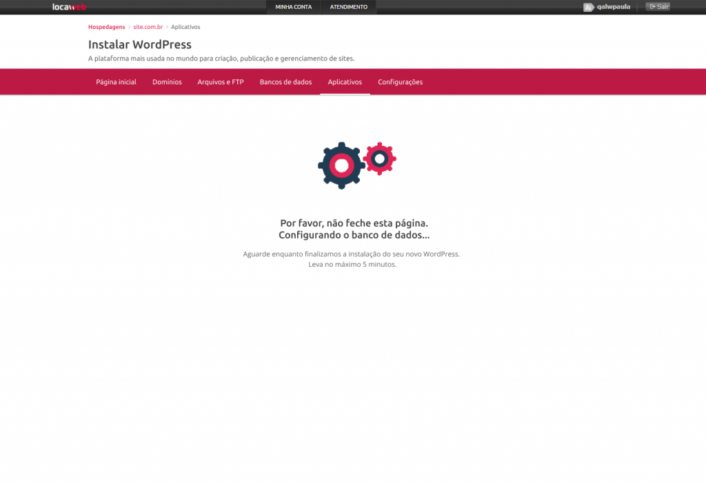 [IMAGEM 5: Texto Alternativo = Configurando WordPress, não feche a página]