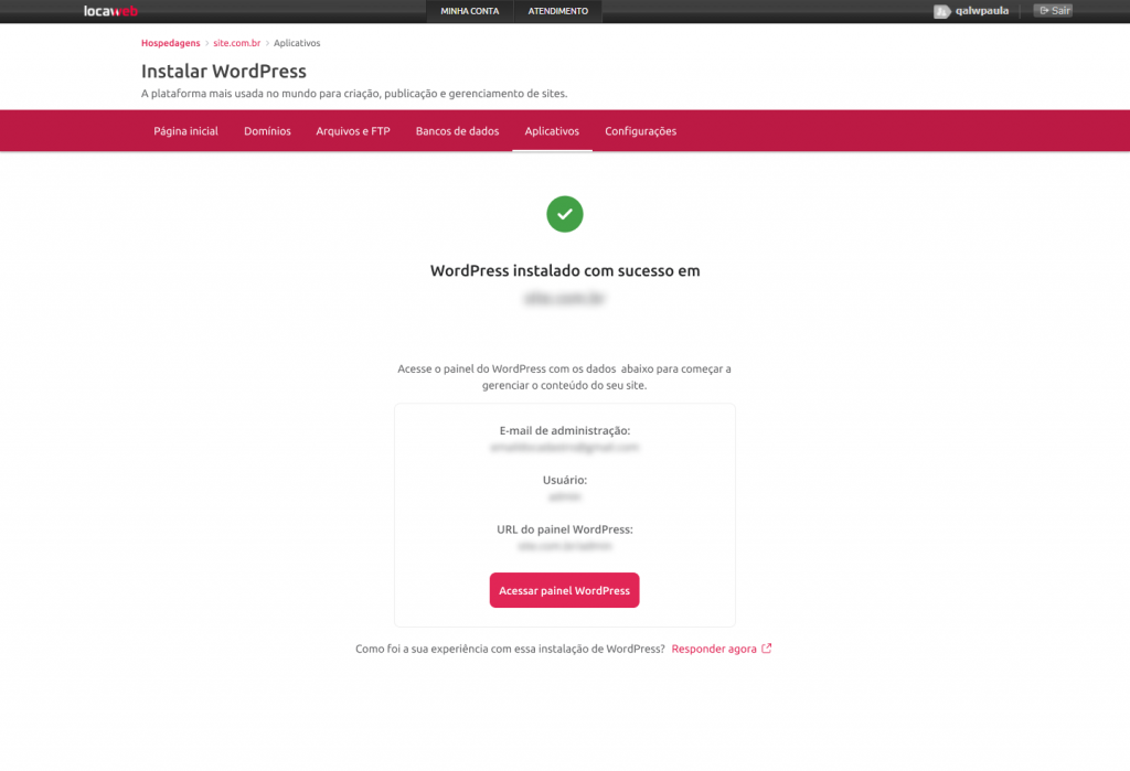 [IMAGEM 6: Texto Alternativo = WordPress instalado]