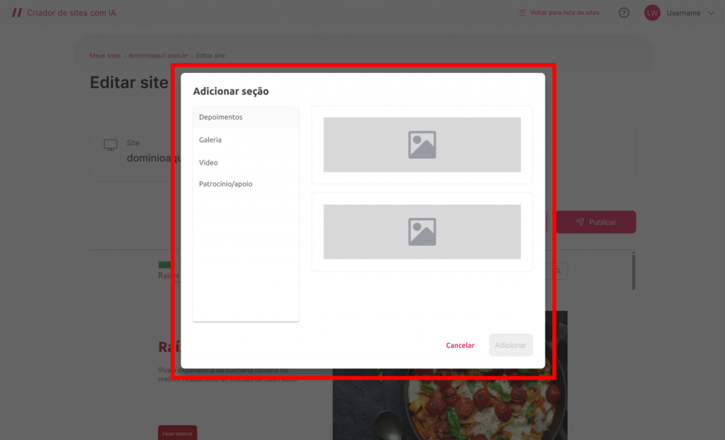 [Alt text: Imagem da galeria de seções mostrando os assuntos principais à esquerda e os modelos visuais à direita.] (Seções -Wiki 01 - Imagem 03)