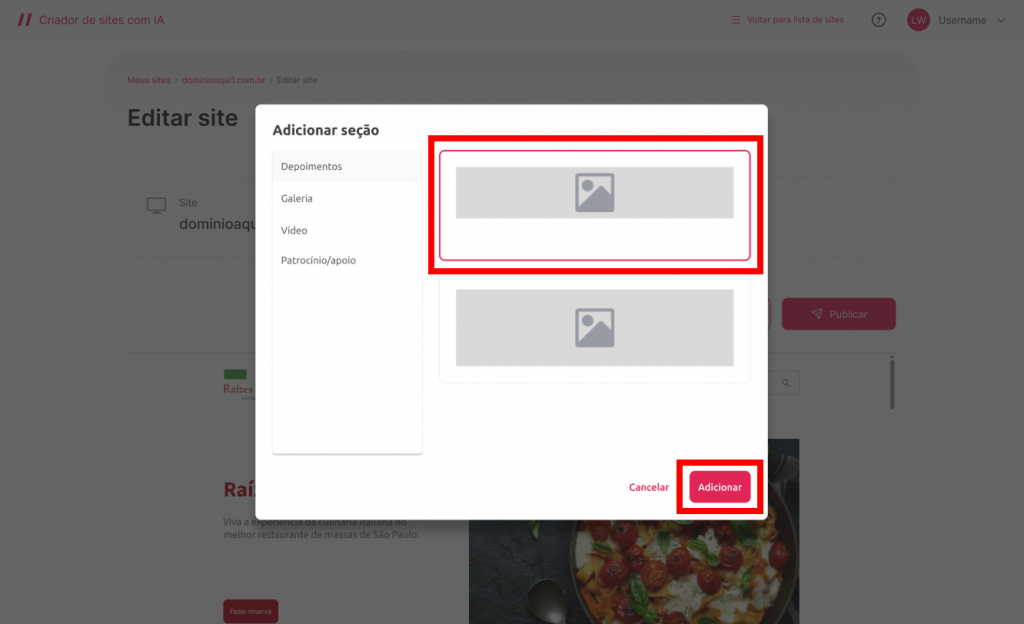 [Alt text: Imagem da galeria de seções destacando o botão de adicionar seção que está no canto inferior direito da tela.](Seções -Wiki 01 - Imagem 04)