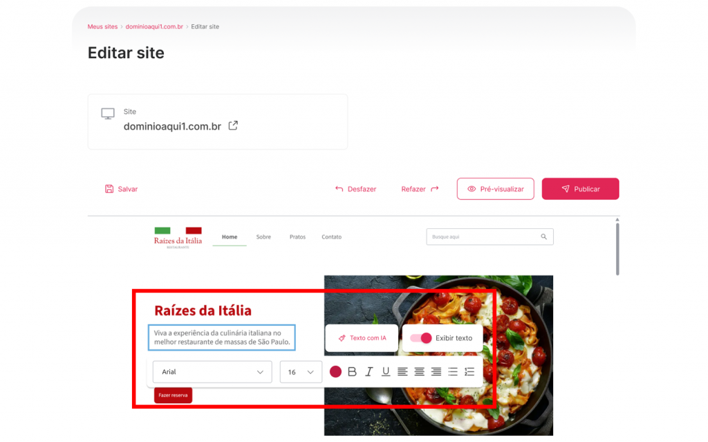 [Alt text: Imagem do campo selecionado. Uma barra de ferramentas está aberta bem próxima ao campo para auxiliar com os estilos do texto.](Textos - Wiki 02 - Imagem 05)