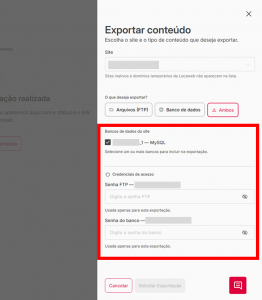 Imagem do formulário exibindo os novos campos abertos para preenchimento das senhas do FTP e do banco de dados.