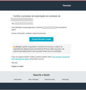 Imagem de notificação recebida via email, informando de maneira clara que o processo de exportação foi concluído.