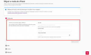Tela do formulário necessário para iniciar a migração. Os campos de servidor, usuário WHM e token de API WHM estão abertos e o botão de validar conexão está em destaque.](Imagem-08)