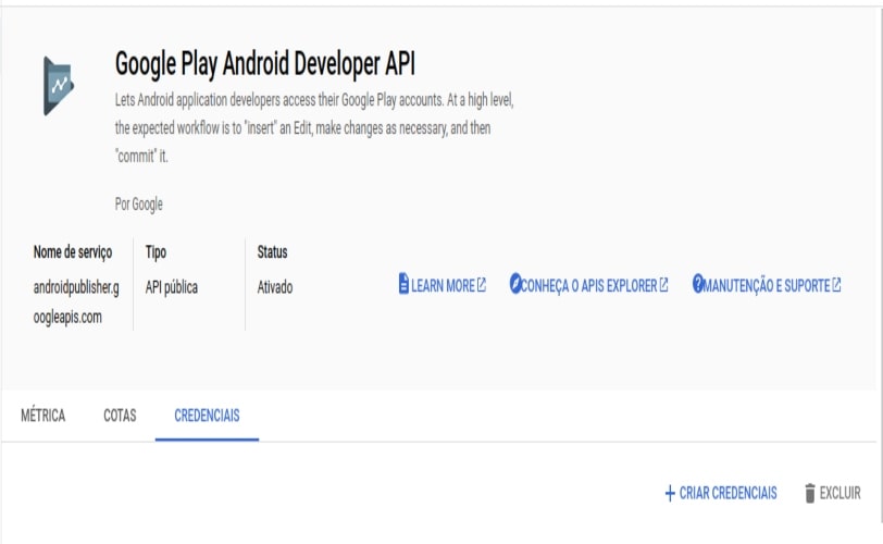 tela do google play android developer api 