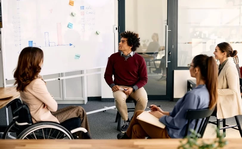 ambiente de trabalho que se beneficia de uma liderança inclusiva