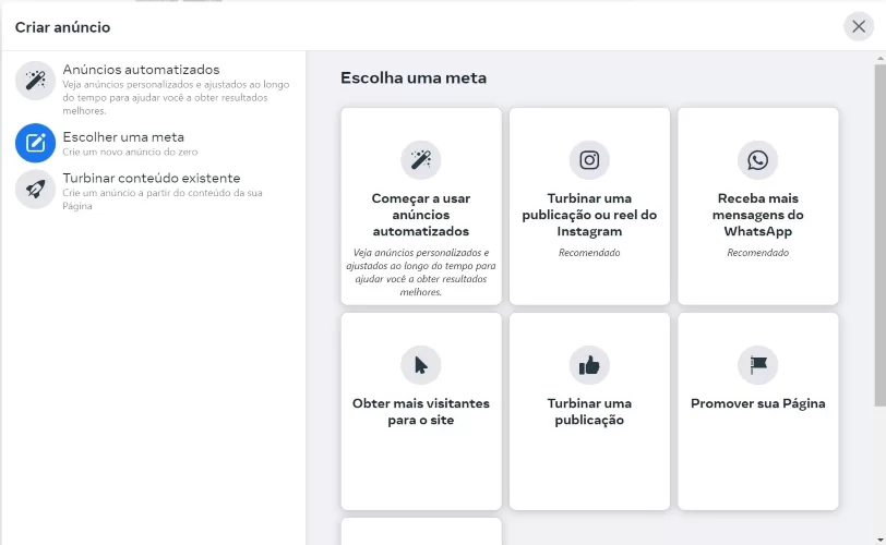 tela de criação de anúncio do meta business suite. 
