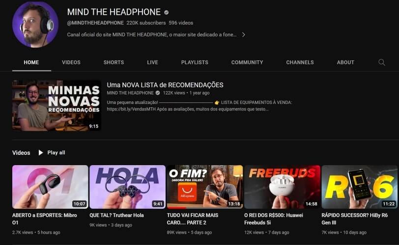 imagem mostra canal do youtube MIND THE HEADPHONE que faz uso de branded content