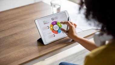 pessoa visualizando um infográfico em um tablet