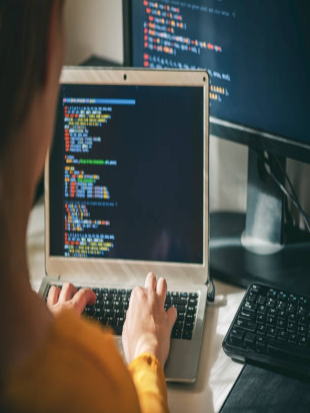 Close up of woman programmer working at home in his home offic