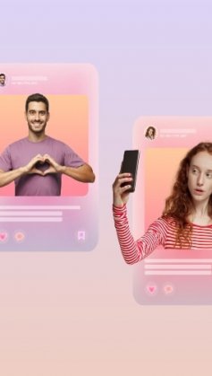 A imagem mostra 5 feeds de redes sociais fictícias com uma personalidade em cada uma delas. Denotando a ideia de Marketing de Influência.