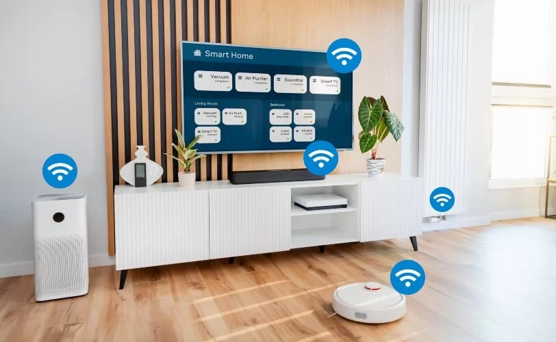 Equipamentos domésticos conectados à internet, representando o conceito de IoT