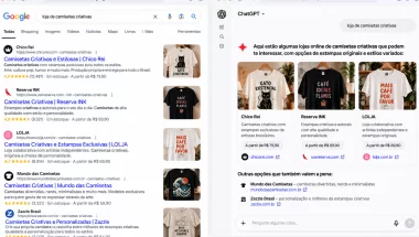 Comparação entre resultado de busca tradicional com links e resposta gerada por inteligência artificial com citação de fonte