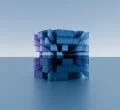 Uma ilustração apresenta um cubo sobre um fundo azul-claro, feito por outros cubos em tamanhos variados, nas cores lilás, branco, rosa e azul, representando a ideia por trás do conceito de Modular Monolith Architecture.
