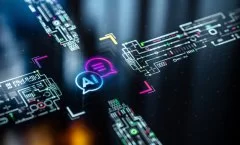 Ilustração com dois balões de fala e ramificações demonstrando uso de Inteligencia Artificial Generativa