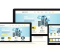 A imagem ilustra um design de site responsivo exibido em diferentes dispositivos, incluindo um desktop, laptop, tablet e smartphone. O layout do site apresenta um tema moderno e profissional, com elementos gráficos, representando desenvolvimento ágil, testes e qualidade de software. Quando o assunto é “sites não responsivos exemplos”, a adaptação do conteúdo às diversas telas é uma das formas de melhorar a experiência do usuário.