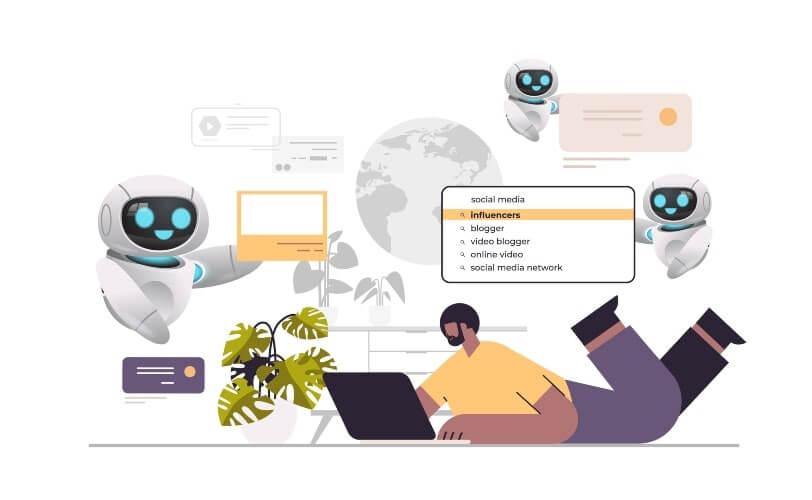 A imagem retrata uma mão robótica gigante apontando para frente, com uma pessoa em pé sobre o dedo indicador, cercada por janelas flutuantes de interface digital em tons suaves de rosa, dourado e lilás. A cena simboliza a colaboração entre tecnologia e humanidade, destacando o papel da IA e da automação no suporte à tomada de decisões e na criação de experiências digitais inteligentes. O contraste entre o tamanho da mão robótica e a figura humana reforça a ideia de escala e poder tecnológico, enquanto as janelas flutuantes remetem à interação entre dados, interfaces e inovação em um cenário futurista e criativo.