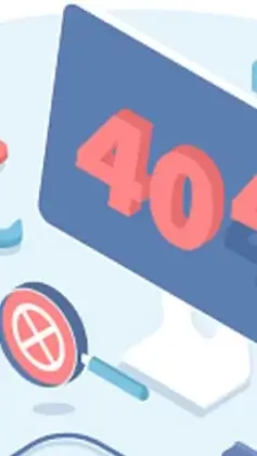 Ilustração em tons de azul e vermelho mostrando uma tela de erro 404 de página não encontrada em um notebook, representando o momento em que um site fica fora do ar após o domínio expirar.