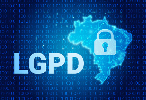 Diagrama de fluxo de dados entre servidor no Brasil e provedor no exterior, com camada de conformidade LGPD destacada